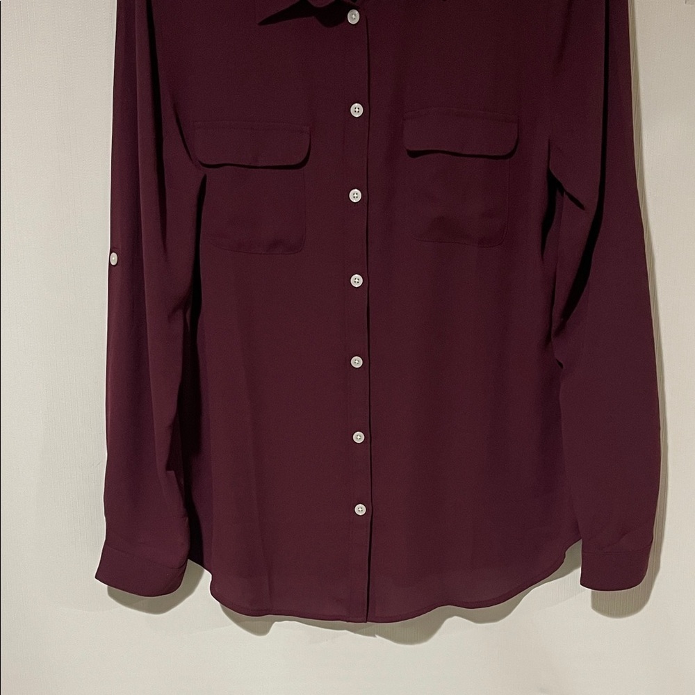 NWOT LOFT Beautiful Women's Burgundy Button Up Blouse Very Soft To Touch SZ M - Picture 5 of 11